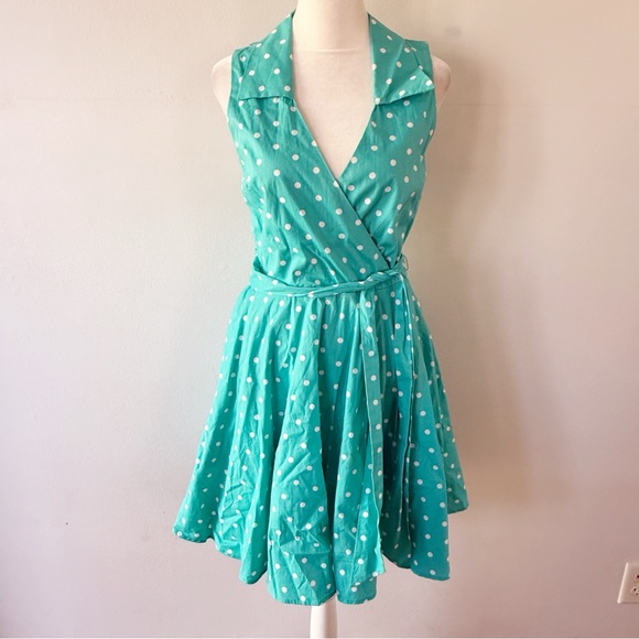 Vintage Dresses & Skirts - Vintage Women Y2K Belted Polka Dot Dress Medium Retro Rockabilly Preppy Femme